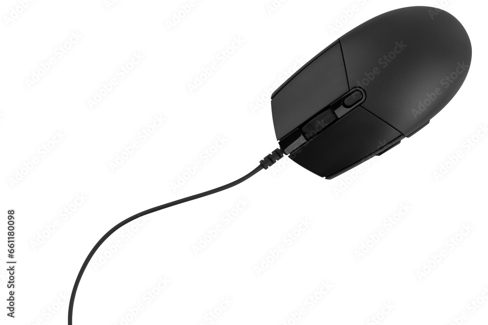 Poster computer mouse on a white background. wired computer mouse close-up isolated on a white background.