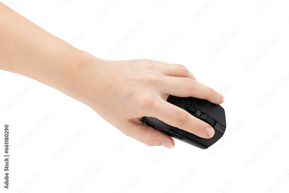 Fototapete computer mouse on a white background. wireless computer mouse in hand closeup isolated on white back