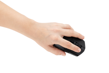 Computer mouse on a white background. Wireless computer mouse in hand closeup isolated on white background.