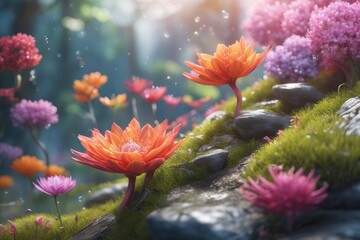 Obraz na płótnie Canvas beautiful flowers in the garden beautiful flowers in the garden 3d illustration of colorful flowers with a beautiful background