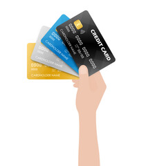 Credit Card. Hand Holding Credit Card or Debit Card. Vector Illustration Isolated on White Background. 