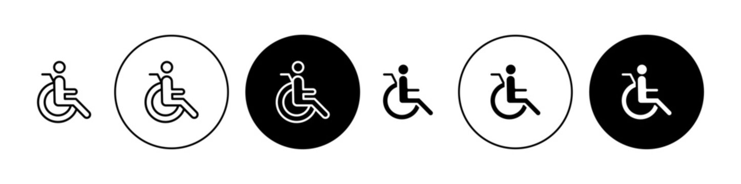 Wheelchair sign icon set. Disability electric wheel chair vector symbol for ui designs.