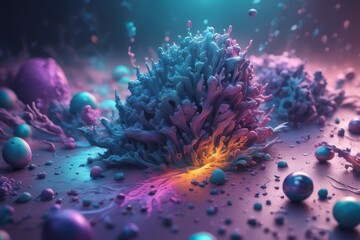 Obraz na płótnie Canvas abstract 3d render of a futuristic background, with colorful liquid, spheres and wavy shapes abstract 3d render of a futuristic background, with colorful liquid, spheres and wavy shapes 3d illustratio