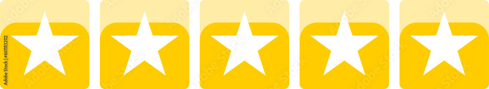 Poster golden yellow five 5 stars in soft square icon quality review symbol with 3d style shiny effect. vec