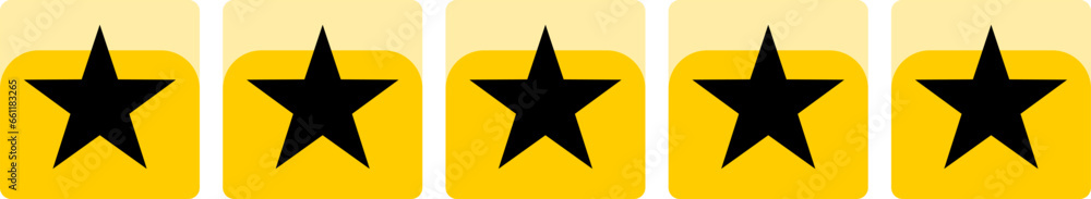Aufkleber golden yellow black five 5 stars in soft square icon quality review symbol with 3d style shiny effec