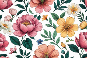 seamless pattern with flowers and leaves, hand painted seamless pattern with flowers and leaves, hand painted seamless pattern with watercolor peonies