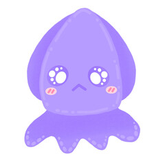 Cute Squid Mascot Character Kawaii Cartoon illustration Purple Squid Cute Squid Cute Element Cute Sticker Squid Sticker Cute Animal