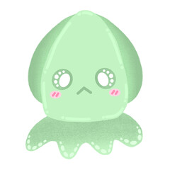Cute Squid Mascot Character Kawaii Cartoon illustration Green Squid Cute Squid Cute Element Cute Sticker Squid Sticker Cute Animal