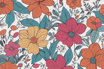 seamless pattern with flowers and leaves. vector illustration seamless pattern with flowers and leaves. vector illustration seamless floral vector pattern with flowers, leaves and berries on light bac