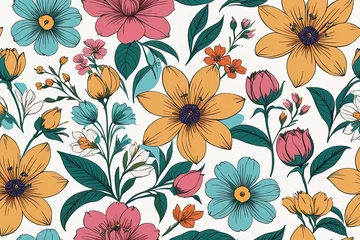 Fotobehang vector seamless background with flowers vector seamless background with flowers seamless pattern with hand drawn flowers and leaves © Shubham