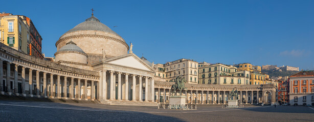 Neaples - The Basilica Reale Pontificia San Francesco da Paola and monument to Charles VII of...