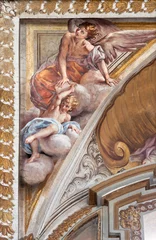 Foto op Plexiglas NAPLES, ITALY - APRIL 20, 2023: The fresco of angel in church Basilica di Santa Maria degli Angeli a Pizzofalcone by Giovan Battista Beinaschi (1668 - 1675).  © Renáta Sedmáková