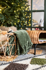 Home Christmas interior. Cozy New Year location