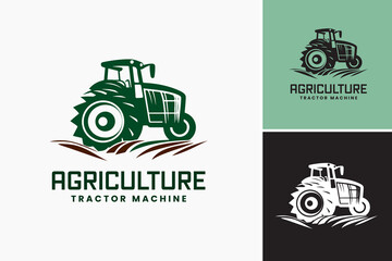 A logo featuring a tractor with the words "agriculture tractor machine". Suitable for agricultural businesses, farm equipment manufacturers, and agricultural supply companies.