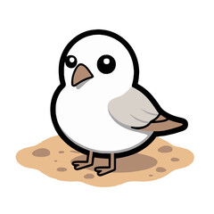Minimalist Kawaii Piping Plover Sticker on White Background - Cute Japanese Bird Vector Illustration