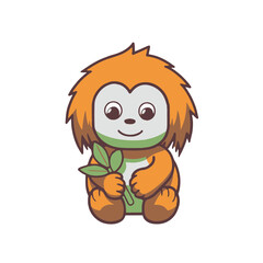 Minimalist Kawaii Sumatran Orangutan Sticker on White Background - Cute Japanese Primate Vector Illustration