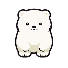 Minimalist Kawaii Polar Bear Sticker on White Background - Cute Japanese Wildlife Vector Illustration