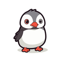 Minimalist Kawaii Puffin Sticker on White Background - Cute Japanese Bird Vector Illustration
