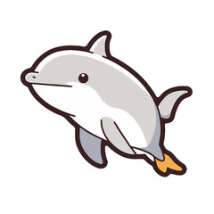 Minimalist Kawaii White-Beaked Dolphin Sticker on White Background - Cute Japanese Marine Life Vector Illustration