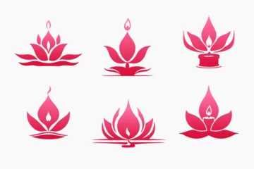Fotobehang "A set of red lotus symbols" is a collection of red lotus icons or images that can be used for various design purposes. © AikStudio