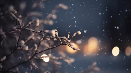 Fotobehang Christmas background with branches covered in snow. AI Generated ©  iiulia