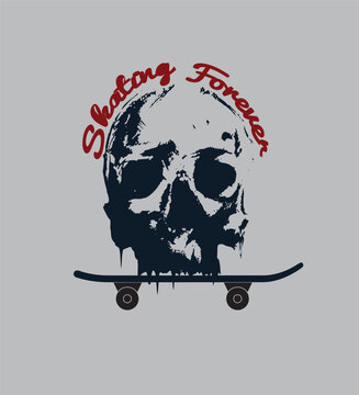 vector illustration of scull with skateboard .t shirt graphics , print
