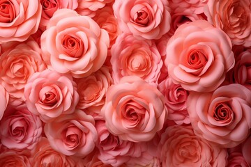 Stunning blooming flower wall with vibrant pink roses. A romantic and colorful 3D render. Generative AI