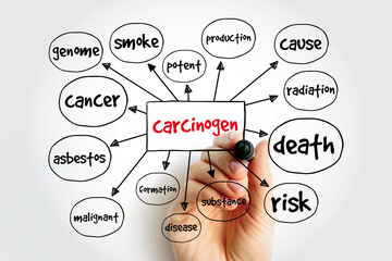 Carcinogen is any substance, radionuclide, or radiation that promotes carcinogenesis, mind map text...