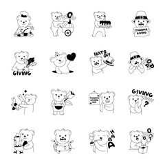 Cute Collection of Thanksgiving Bear Glyph Stickers 

