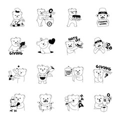 Cute Collection of Thanksgiving Bear Glyph Stickers 

