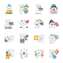 Cute Collection of Thanksgiving Bear Flat Stickers 

