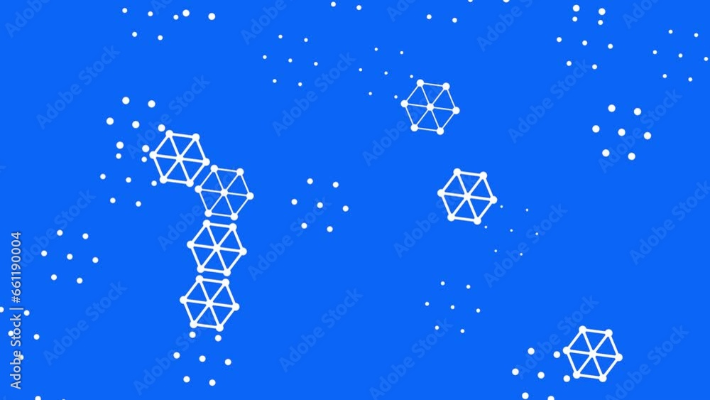 Poster blue splash screen, background or preview made of lines and dots in the form of hexagons.