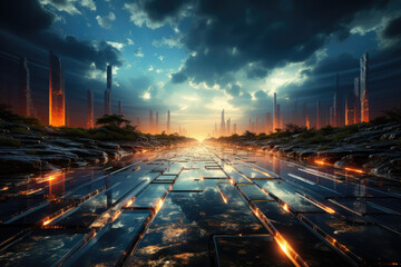 A pixelated digital landscape stretching into infinity, blurring the boundaries between the virtual...
