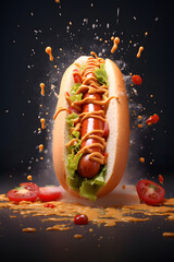 Hotdog in front of clean colored background