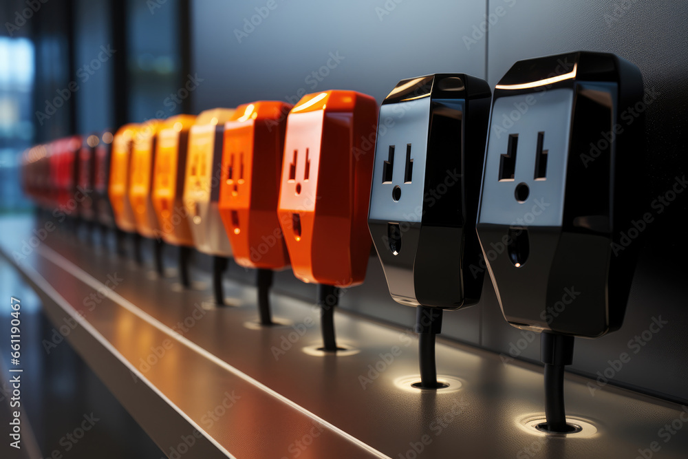 Poster a series of electrical outlets embedded in a wall, ready to power various appliances and devices. co