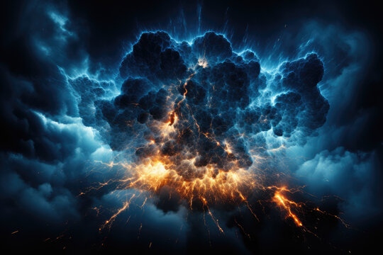 A bolt of lightning splitting the night sky, showcasing the raw power of nature's electrical forces. Concept of atmospheric electricity. Generative Ai.