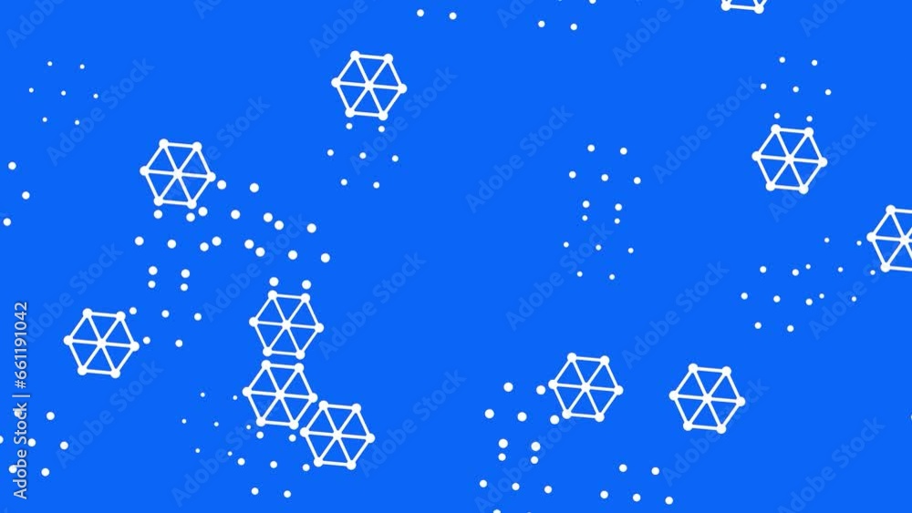 Poster blue splash screen, background or preview made of lines and dots in the form of hexagons.