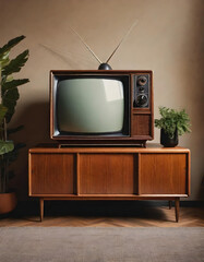 vintage 1960´s television in a living room. generative ai