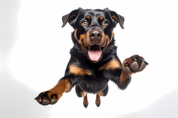 Rottweiler Jumping on White Background	