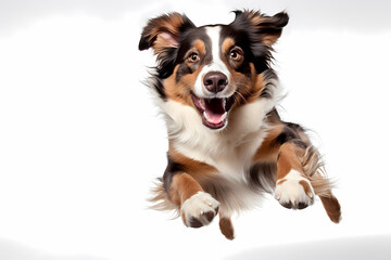 Australian Shepard Jumping on White Background	