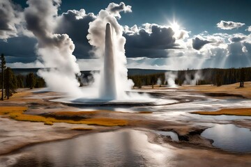 View of volcanic geyser at Yellowstone,