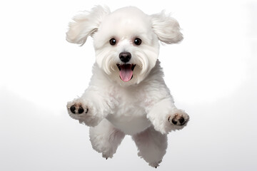 Bichon Frise Jumping on White Background	
