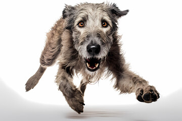 Irish Wolfhound Jumping on White Background
