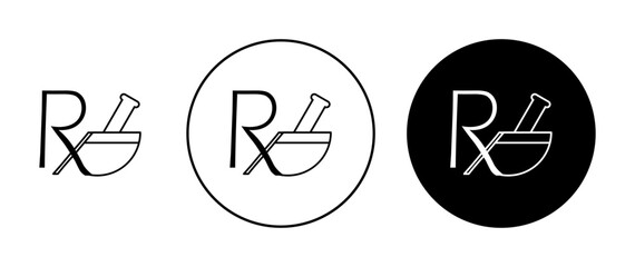 Rx vector icon set. Medicine prescription sign in black filled and outlined style. - obrazy, fototapety, plakaty