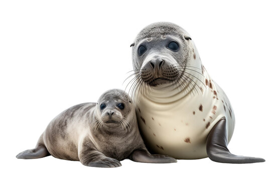 Mother Seal and Pup on isolated background