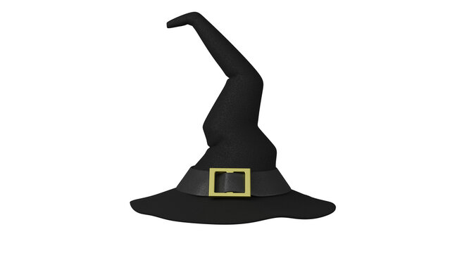 Conical black witch hat isolated on transparent and white background. Halloween concept. 3D render