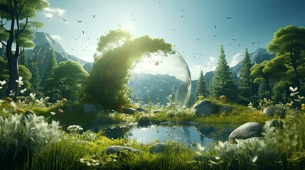 Fototapeta na wymiar Nature 3d concept with bubble