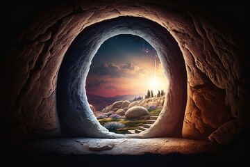 View from an empty tomb. AI generated