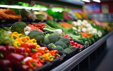 Supermarket filled with vibrant color vegetables