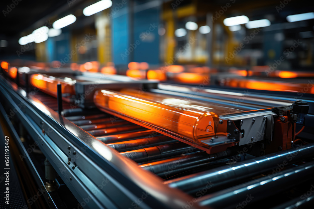 Poster a high-speed conveyor belt transporting packages in a distribution facility, emphasizing the role of